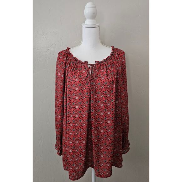Max Studio Red Floral Long Sleeve Blouse - Picture 1 of 7